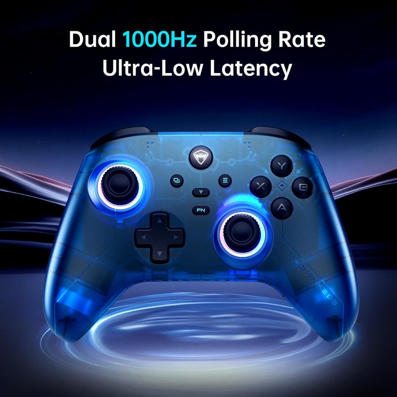 MACHENIKE G3V2 Bluetooth Controller for Pc/Switch/Ios/Android, Hall Effect Joysticks, RGB Lighting Gaming Controller,2 Programmable Buttons,1000mah Battery With Charging Station, Blue - Image 3